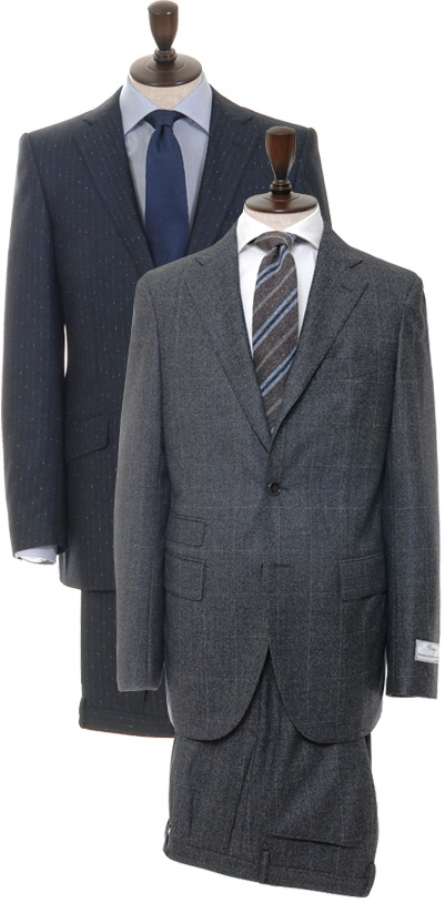 スーツ＞グレー/チェック4-0063-00-454￥48,000（税抜き）　スーツ＞ブルー/ストライプ4-0063-22-452￥48,000（税抜き）