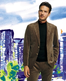 スーツスタイルにも合わせやすいモックネックニット