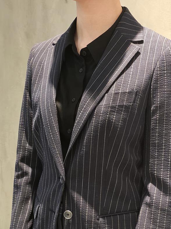 リネン混のシアサッカー