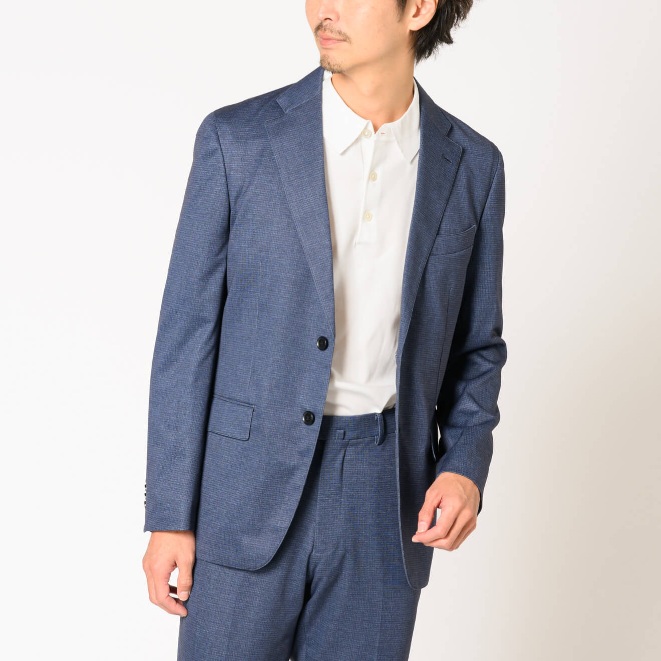 トラベラージャージー / セットアップジャケット ブルー柄無地