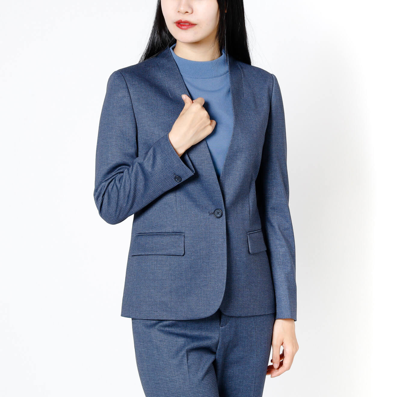 トラベラージャージー / ノーカラージャケット ブルー柄無地