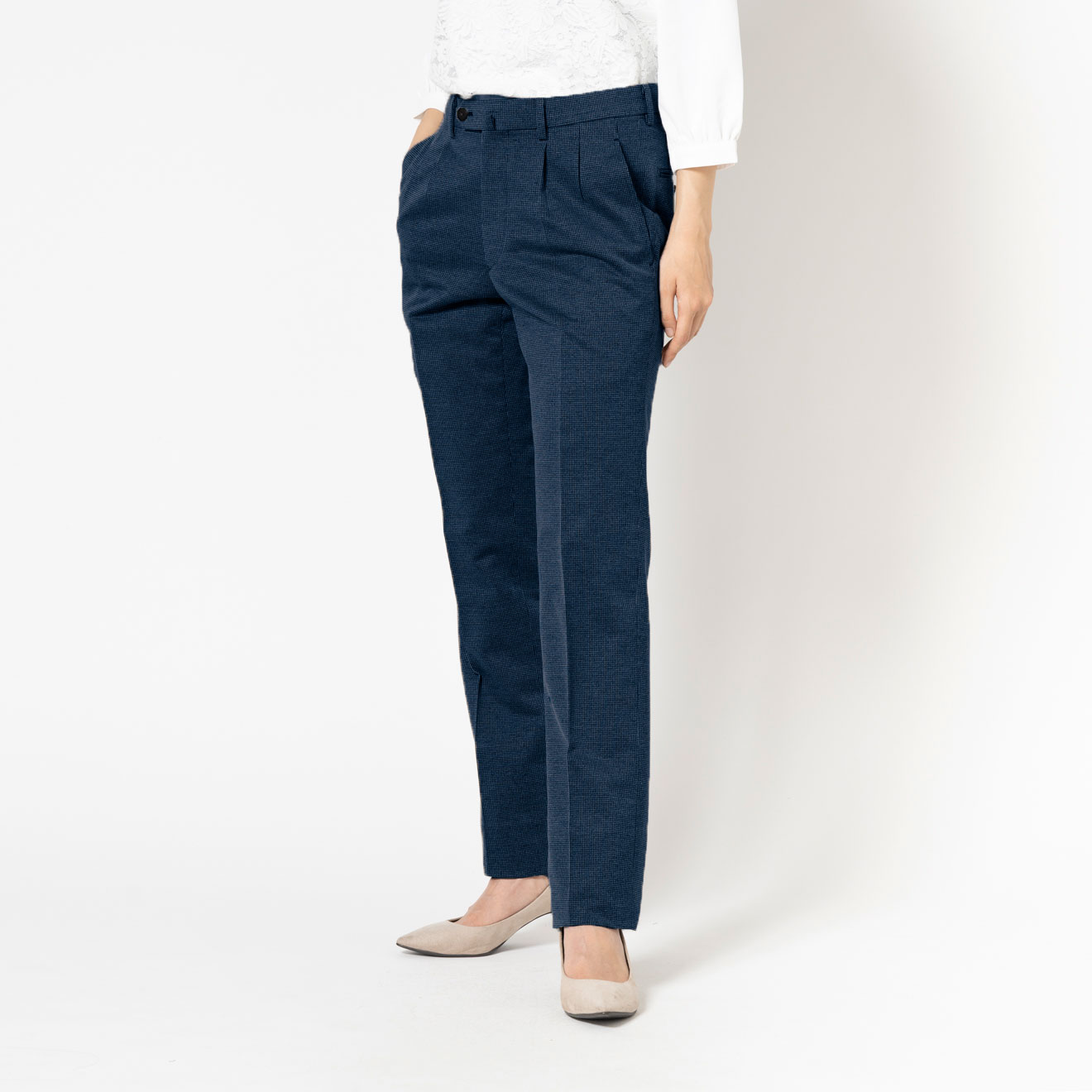 ハイライトジャージー / ツータックパンツ ネイビー　千鳥